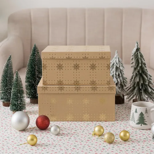 Miniatura 2 de Soul & Lane Cajas de regalo de Navidad con tapas, cajas de anidación de Navidad reutilizables vintage de papel kraft para regalos, cartón Joyful