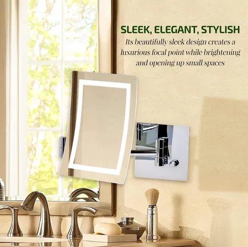 Miniatura 7 de OVENTE Espejo de maquillaje iluminado rectangular montado en la pared con aumento 7X, adaptador de CA, espejo de tocador de baño de 7 pulgadas