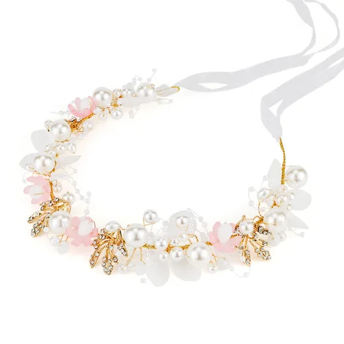 Miniatura 8 de Didder Tiara de flores para niñas y mujeres – Diadema diadema corona con perlas de cristal – Accesorios para el cabello de boda para novia Blanco