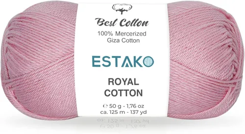 Estako Algodón Royal, 100% hilo de algodón giza mercerizado, suave, súper fino 1 para ganchillo y tejer, 1.76 onzas (50g) / 137 yardas (125m) (5096