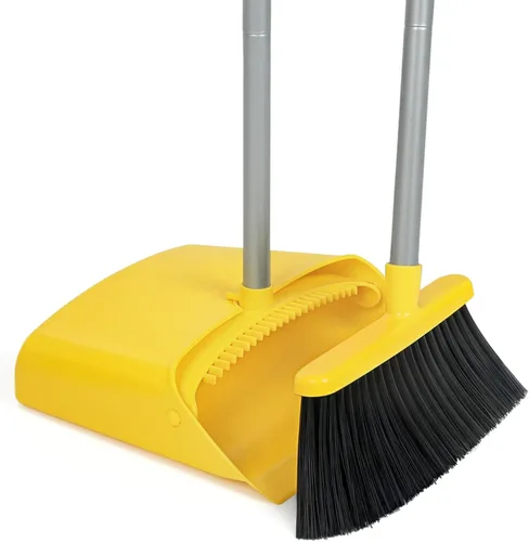 Miniatura 8 de Juego de recogedor y escoba de pie de 50 pulgadas de largo con recogedor para polvo, con peine de autolimpieza para barrido ergonómico en el hogar