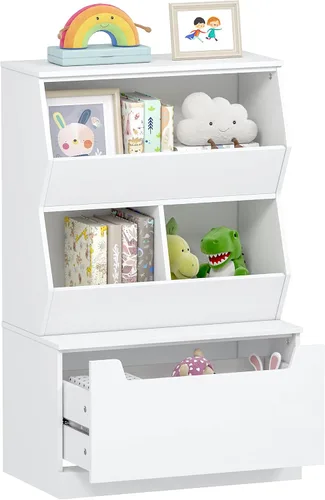 UTEX Organizador de almacenamiento de juguetes para niños, estantería para niños y estantería con cajón, compartimento de almacenamiento abierto