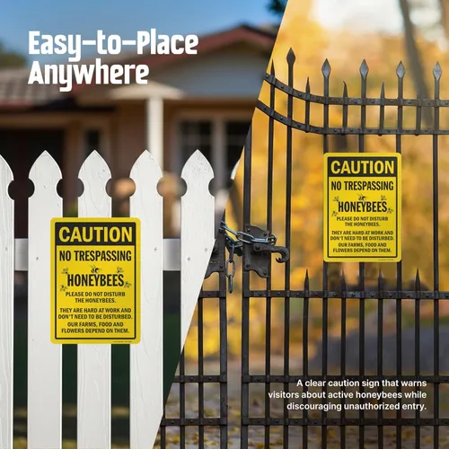 Miniatura 6 de SmartSign Letrero de metal con texto en inglés "Caution - No Trespassing, Honeybees" de 14 x 10 pulgadas, aluminio laminado a prueba de óxido, negro