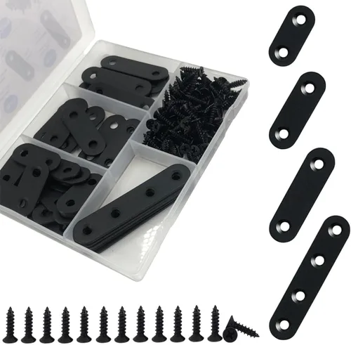 Miniatura 7 de QSJ Paquete de 22 Soportes Recto Acero Inoxidable Negro Soporte Plano Soportes de Esquina Rectos Soportes Rectos Placas de Unión Metálicas Planas