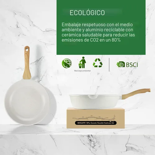 Miniatura 8 de SENSARTE Juego de utensilios de cocina de cerámica antiadherente de 23 piezas, juego de ollas y sartenes saludables, juego de cocina no tóxico