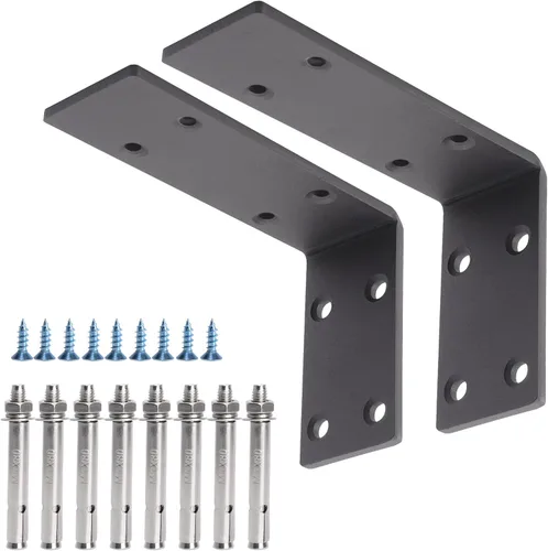YUMORE Soportes de estante resistentes, soporte de encimera de 1/5 pulgadas de grosor, soporte en L, soporte de metal industrial rústico negro mate
