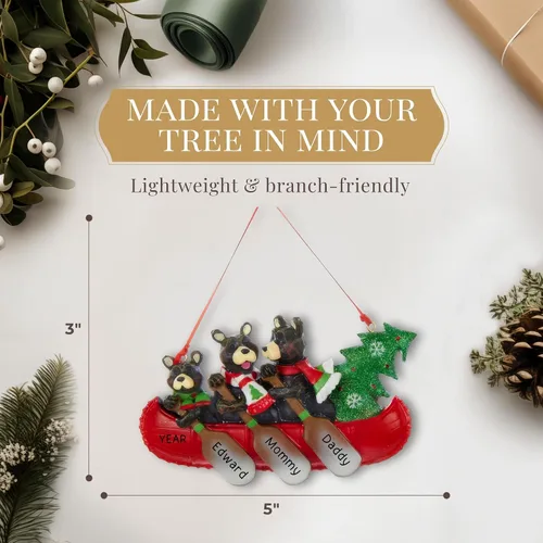 Miniatura 4 de Adorno personalizado para familia de 3 2026 Adornos de Navidad de oso grabado con láser las 24 horas para árbol Regalo de recuerdo de canoa
