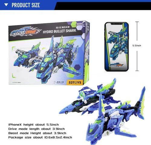 Miniatura 9 de 52TOYS Beastdrive BD-02 Hydro Bullet Shark - Figura de acción de juguete de deformación, juguetes de conversión en vehículo y bestia, regalo