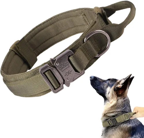 Miniatura 16 de Collar táctico para perro, ajustable, militar, de nailon, con asa de control y hebilla de metal resistente para perros medianos y grandes (negro, S)