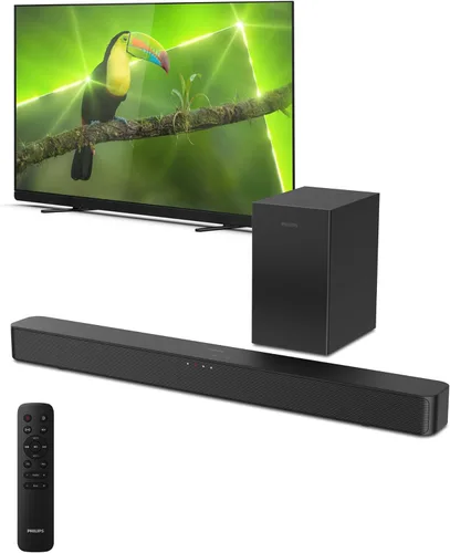 Philips B4500 Barra de sonido de 2.1 canales con subwoofer inalámbrico, Bluetooth, HDMI ARC, Roku TV Ready, 140 W de potencia máxima, negro