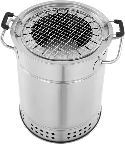 Miniatura 8 de Barbacoa portátil de carbón, 20 pinchos de carbón inoxidable, parrilla de barbacoa de 360° sin humo al aire libre, parrillas de carbón envolvente