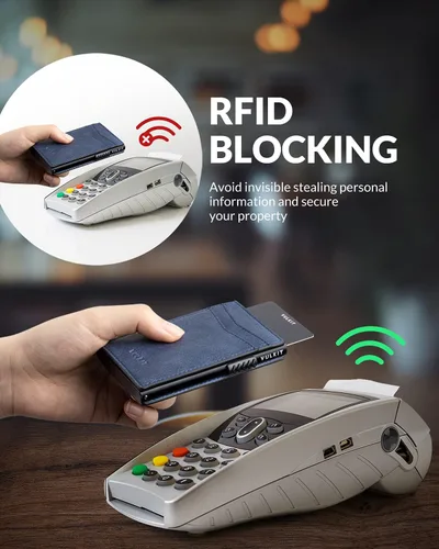 Miniatura 18 de VULKIT Billeteras delgadas para hombre, con bloqueo RFID, diseño minimalista con capacidad para hasta 11 tarjetas, Negro -, Minimalista