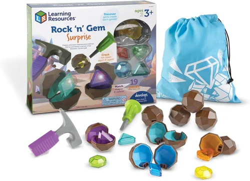 Learning Resources Rock 'n Gem Surprise - 19 piezas, juguetes de aprendizaje para niños a partir de 3 años, juguetes de clasificación y combinación,