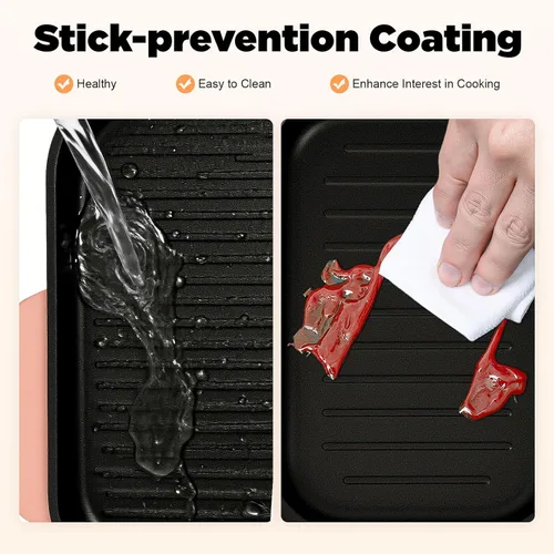Miniatura 6 de Olla caliente con parrilla, olla caliente eléctrica antiadherente 2 en 1 para interiores y exteriores, control de temperatura independiente, Rosado