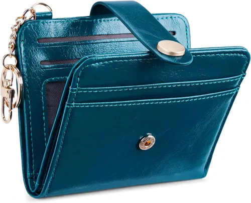 Miniatura 11 de POIUGOYA Billetera delgada para mujer, con bloqueo RFID, plegable, tarjetero con cremallera y bolsillo para monedas, ventana para identificación