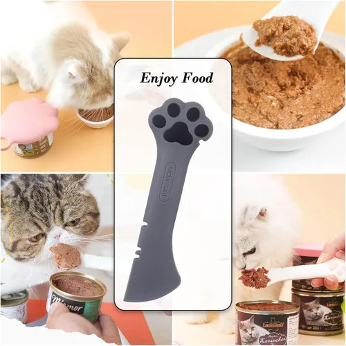 Miniatura 6 de Cuchara de comida para mascotas de silicona Sheldamy, abridor de lata de comida para gatos con pata, cuchara corta para comida húmeda o seca