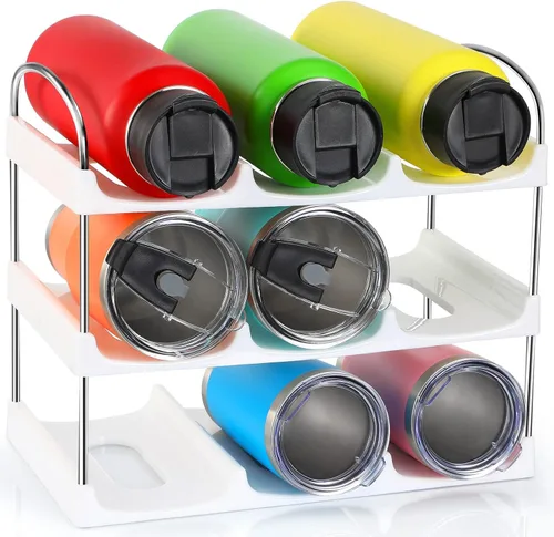 Miniatura 11 de LANDNEOO Soporte organizador apilable para botellas de agua, para la organización de vasos grandes de Stanley y otros, estante de plástico blanco