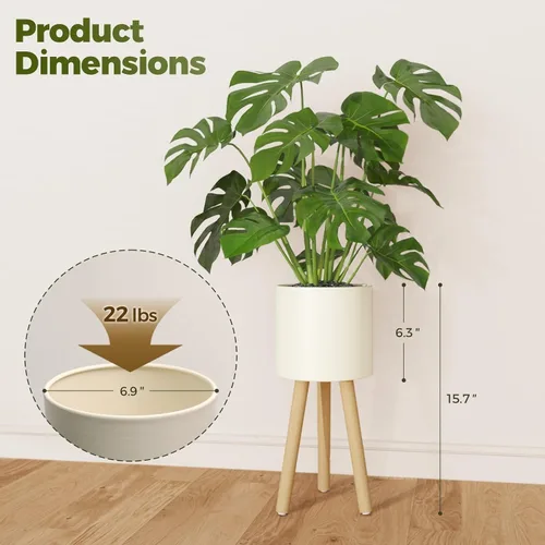Miniatura 9 de Bamworld - Soporte individual para plantas de interior, soporte de metal para plantas de interior, patas de madera, soporte para macetas