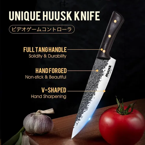 Miniatura 4 de Huusk Cuchillo de chef de 8 pulgadas de Japón, cuchillos de cocina profesionales forjados a mano, cuchillos de chef japoneses Gyutou, cuchillo