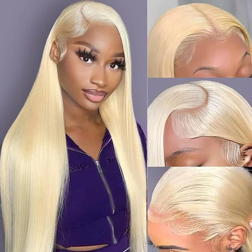 Miniatura 19 de Peluca de cabello humano 613 con encaje frontal 13x6 HD transparente densidad 180% rubia, pelucas de cabello humano con encaje frontal Peluca