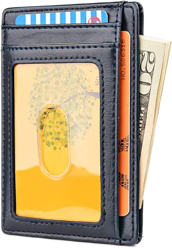 Miniatura 2 de Buffway - Billetera delgada minimalista de cuero con protección RFID para hombre y mujer