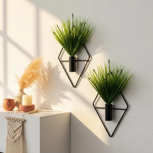 Canlierr 4 macetas colgantes de metal para decoración de pared con plantas artificiales, jarrón colgante de metal para plantas de interior, arte de