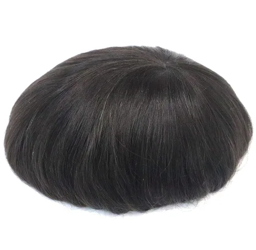 Miniatura 14 de Unidad de reemplazo de cabello súper natural para hombre, cabello sedoso, tupé, inyección de cabello humano real, pelo liso natural, peluca #1B
