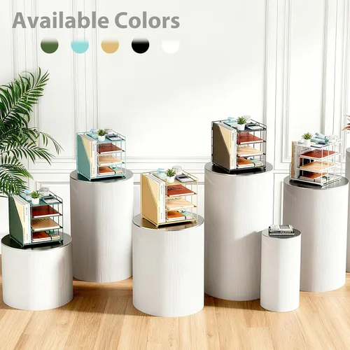 Miniatura 7 de Organizador de archivos de escritorio azul y accesorios, organizador de papel de 4 niveles con soporte para archivos vertical, accesorios de Azul