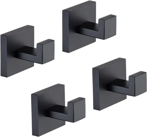 Miniatura 9 de TASTOS Ganchos para toallas de baño, color negro mate, paquete de 2 ganchos de acero inoxidable para bata y ropa, gancho de pared resistente