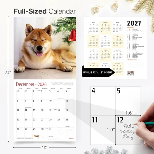 Miniatura 5 de RED EMBER Shiba Inus - Calendario de pared 2026 de 12 meses 12 x 24 pulgadas abierto Papel grueso y resistente Regalo de vacaciones Lindo