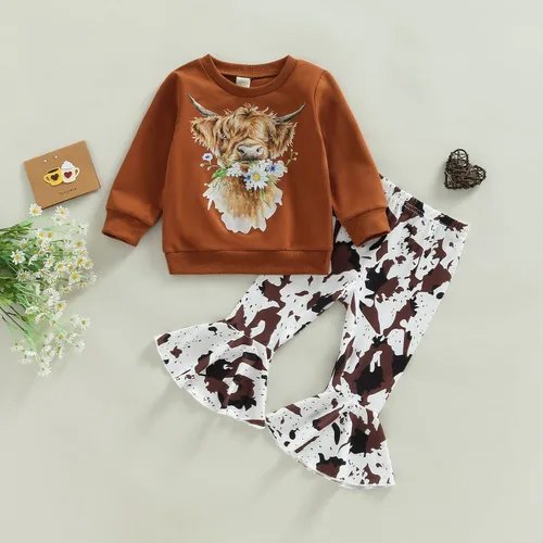 Miniatura 58 de Kaipiclos Ropa occidental para bebé niña, con lindo estampado con volantes, manga larga, pantalones para otoño e invierno, trajes de vaquera