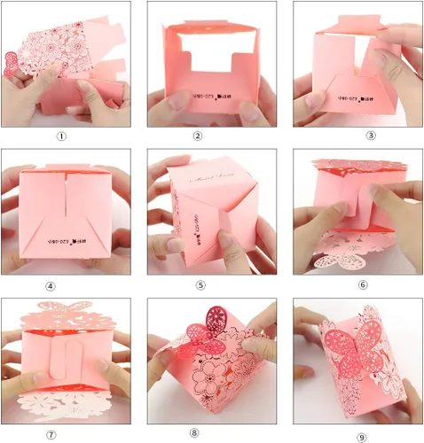 Miniatura 4 de Kslong 50 cajas de dulces huecas con diseño de flores y mariposas, cajas de regalo para galletas, regalos románticos de boda, bonita caja de Rojo