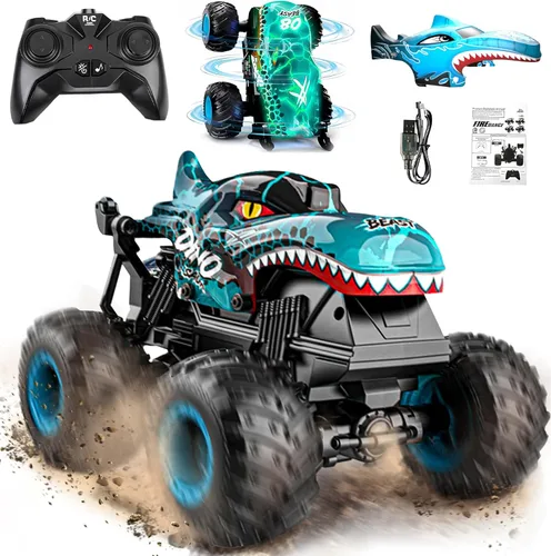 Miniatura 9 de BEZGAR Juguetes de Camiones Monstruo - Camión Monstruo de Control Remoto con Luz y Música, Juguetes de Dinosaurios para Niños, Camión RC a Escala