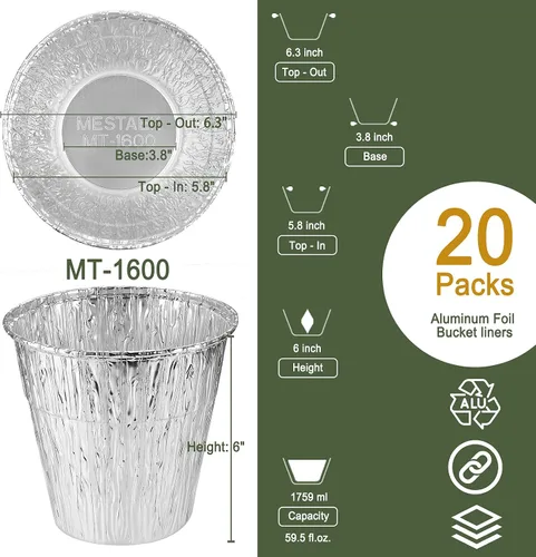 Miniatura 4 de Cubo de goteo para parrilla con forro de aluminio desechable, compatible con parrillas Pit Boss, Oklahoma Joe's, Rec Tec y Traeger, 6.3 x 6.0