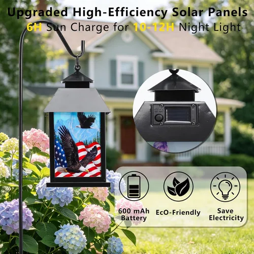 Miniatura 7 de Afirst Farol solar para exteriores, luces colgantes decorativas con bandera estadounidense, iluminación al aire libre, luces impermeables
