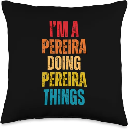 Team Pereira & Personalized Last Name Gifts Pereira Proud Family Retro Reunion Last Name Surname Throw Pillow, 16x16, Multicolor