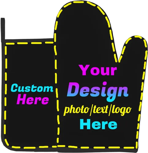 Juego de guantes de horno personalizados y soportes para ollas, guantes de horno personalizados con texto de imagen, logotipo, guantes