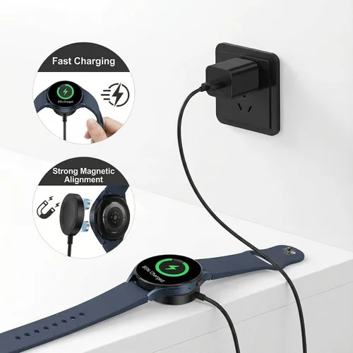 Miniatura 4 de Cargador rápido magnético para Samsung Galaxy Watch 8/Ultra/7/6/5/4/Active 2 (adaptador de pared y cable de 3.3 pies incluido), base de repuesto