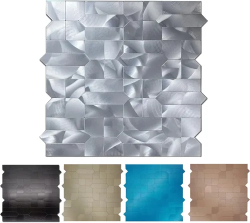 Miniatura 3 de XUANINY Azulejos de metal para salpicaduras de 5 hojas, autoadhesivas, múltiples formas, mosaico de aluminio 3D para decoración de cocina y baño