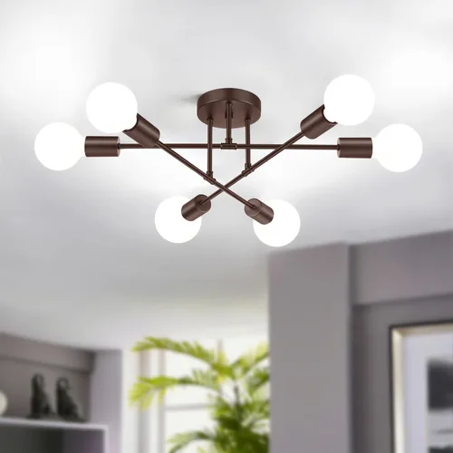 Miniatura 15 de Bosceos Lámpara de techo semiempotrada, lámpara de techo Sputnik moderna de 4 luces negras y doradas, lámpara de techo industrial para cocina