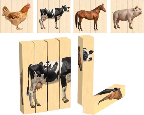 Miniatura 9 de Rompecabezas de madera con piezas gruesas de animales para niños pequeños de 2 años en adelante - Juguete de bloques de animales de safari