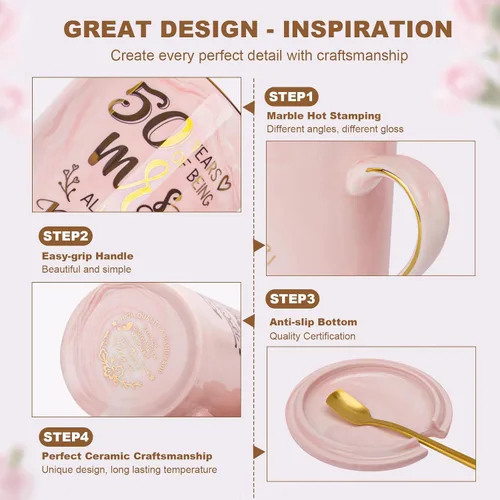 Miniatura 4 de Biching 50 aniversario de boda para parejas, tazas doradas del 50 aniversario para padres, abuelos, tazas de 14 onzas con cucharas, tapas, tarjeta