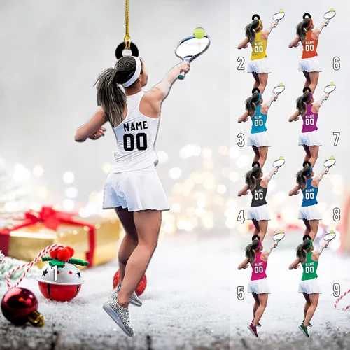 Adorno plano acrílico personalizado para niña, jugador de tenis, regalo para amantes del tenis, jugador de tenis, adorno de Navidad para árbol de Tn1