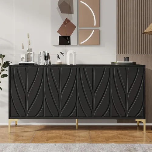 Miniatura 9 de LKTART Armario de almacenamiento de bufé de 59.06 pulgadas para comedor, consola de puerta de flores talladas, resorte prensado de 4 puertas