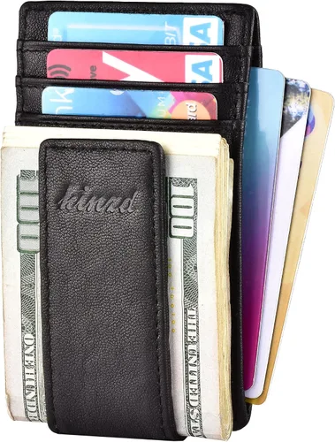 Miniatura 5 de kinzd Clip para dinero, billetera de bolsillo frontal, cartera delgada de cuero con bloqueo RFID fuerte imán