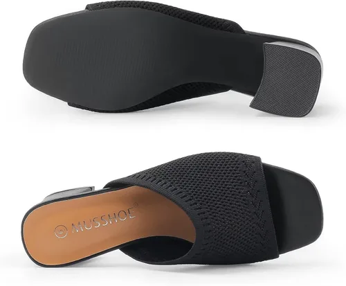 Miniatura 3 de MUSSHOE Sandalias bajas de tacón grueso sandalias de mujer transpirables con punta cuadrada