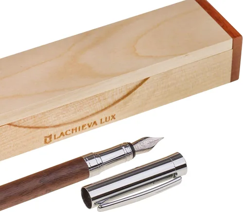 LACHIEVA Lux ury - Pluma estilográfica de nogal, bonito bolígrafo con punta fina de fabricación alemana, convertidor, cartuchos. Bonito juego de Nuez