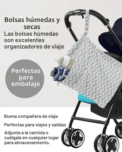 Miniatura 5 de ALVABABY 2 bolsas de pañales de tela para ropa húmeda, reutilizables con dos bolsillos con cremallera, para viajes, playa, piscina, guardería