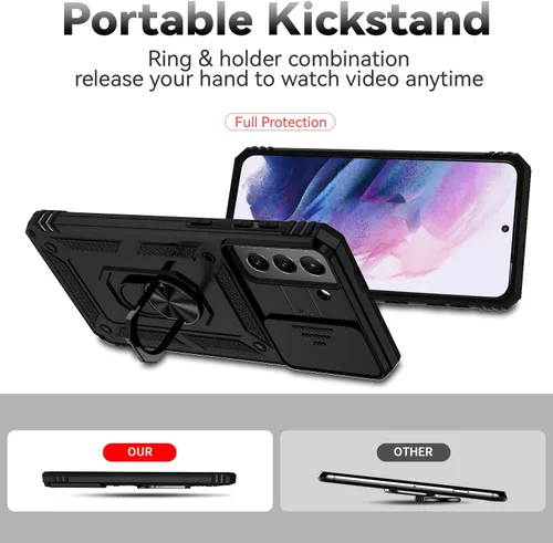 Miniatura 7 de Funda para Samsung Galaxy S21 con cubierta para lente de cámara, protector de pantalla HD, doble capa de grado militar, probada contra caídas