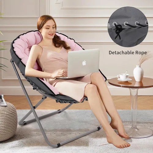 Miniatura 6 de KROFEM Silla plegable con platillo para sala de estar, acogedora silla circular redonda, ideal para dormitorio, espacios pequeños, salón